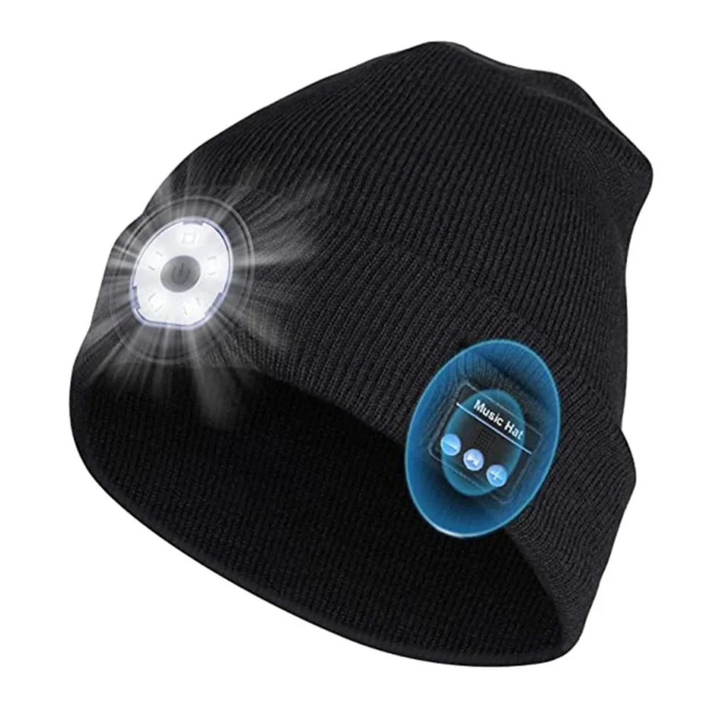 Winter Unisex Beanie Knitted Hat Wireless Bluetooth 5.0 Headphone with LED Light